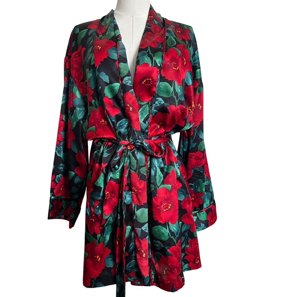 VTG Victoria's Secret Gold Label Floral Satin Kimono Robe OS